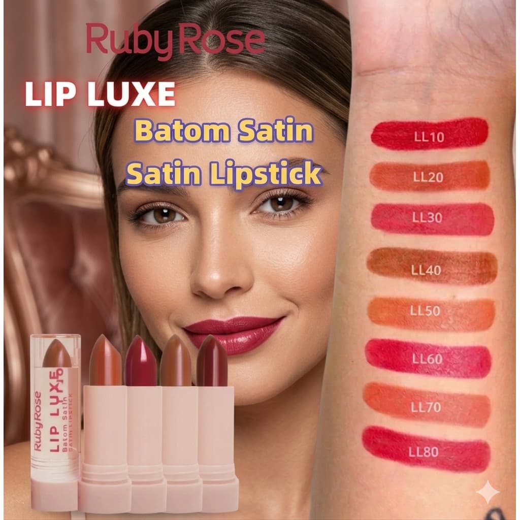 Batom Satin Lip Luxe Bastão Ruby Rose HBL 6000 Alta Fixação