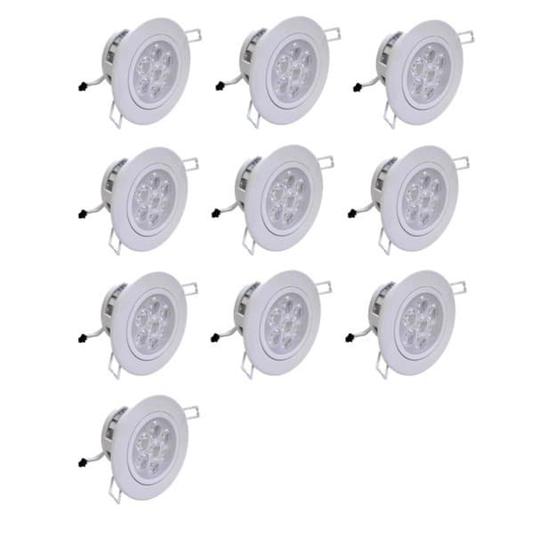 Kit 10 lâmpadas Spot LED 7W embutir redonda bco frio Bivolt