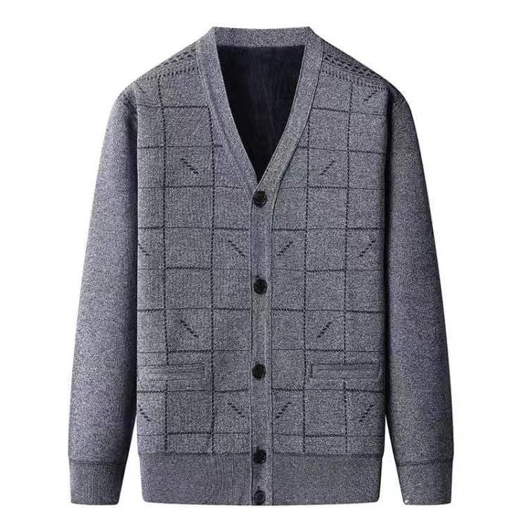 Cardigan de malha masculino idoso de meia-idade primavera outono sem estilo lã suéter de manga comprida cardigã jaqueta