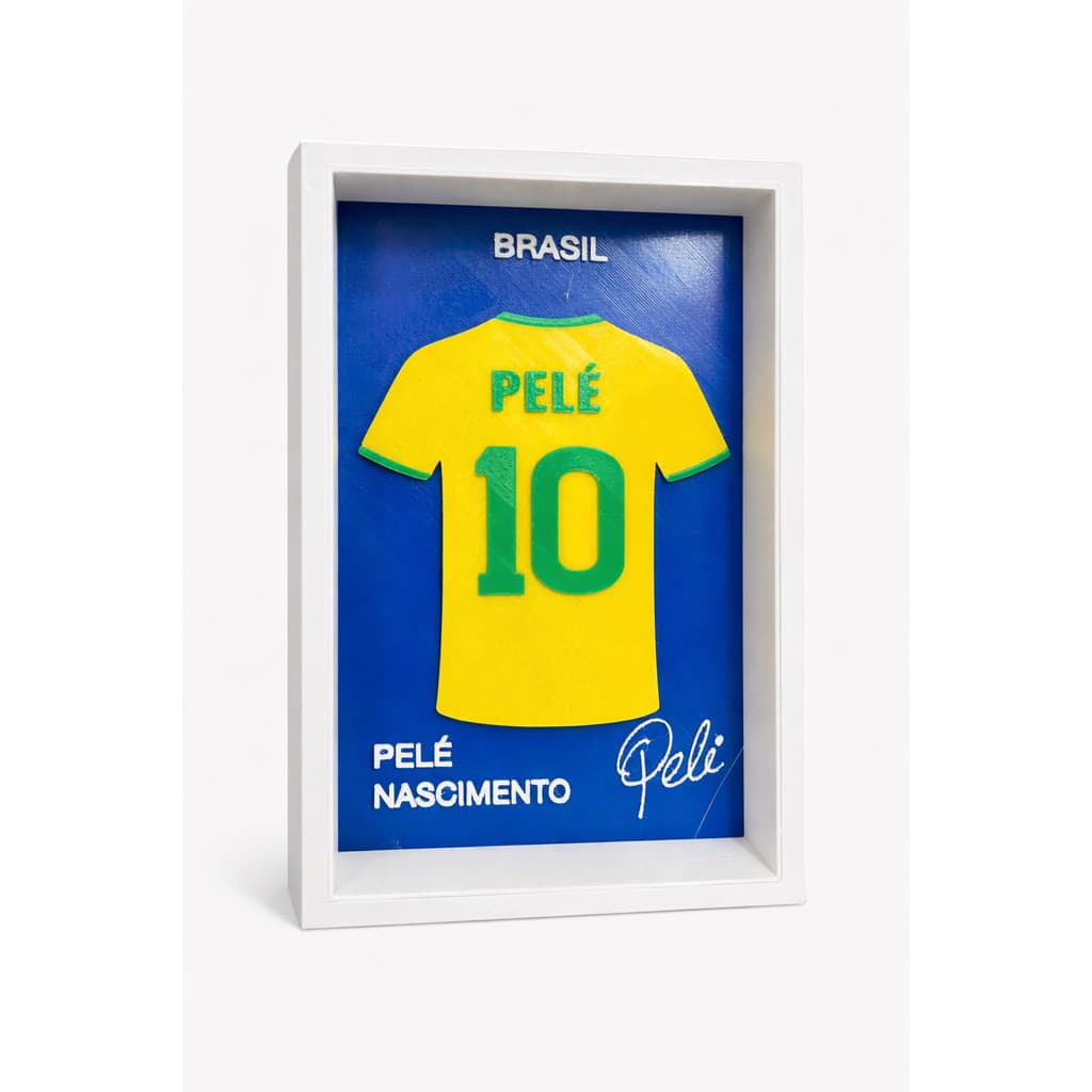 Quadro Decorativo 3D Camisa Pelé Brasil Nº 10 Moldura 22cm