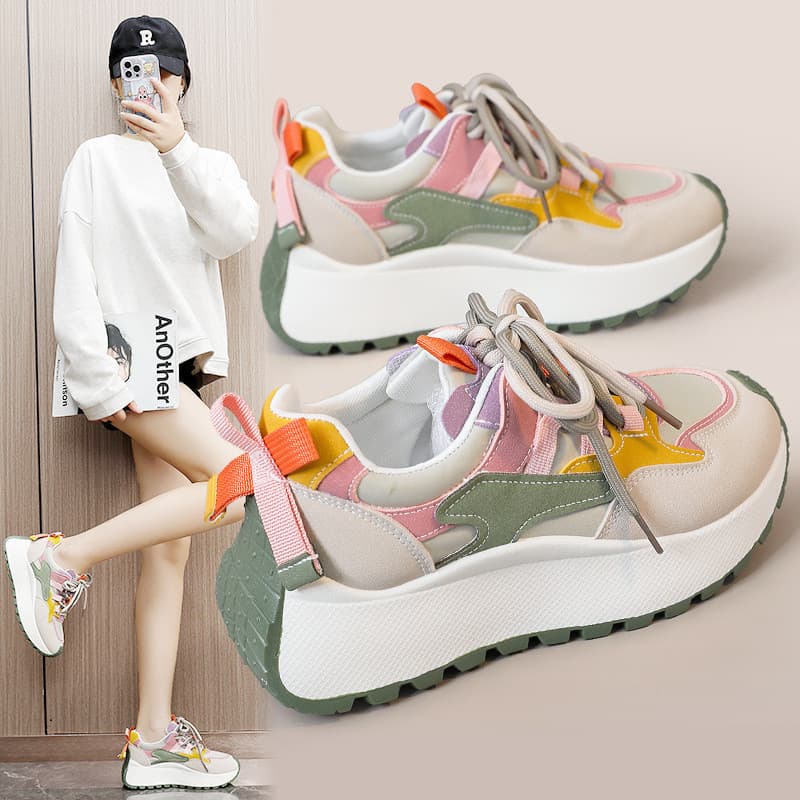 BN016-1 Novo Estilo Papai Sapatos Mulheres 2025 Verão Outono Aumentando Casual Respirável Sola Grossa Cor Combinando Sap