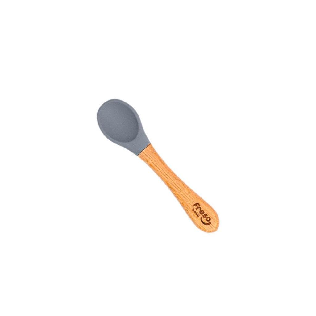 Freso Baby Colher Alimentação de Bebê Silicone Livre BPA e Bambu Introdução Alimentar Infantil Cinza