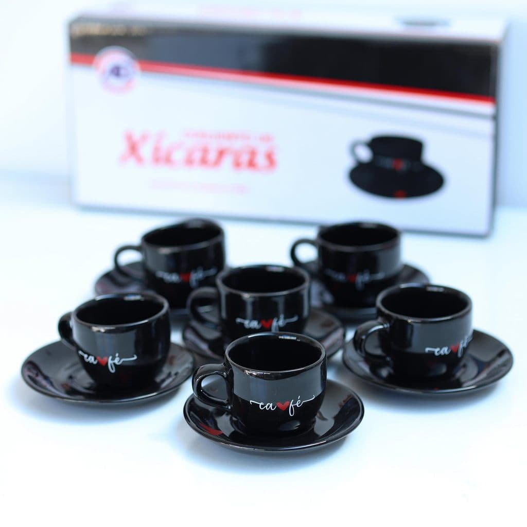 Kit 6 Xícaras de Café com Pires Luxo Preto/Rosa Conjunto Elegante Porcelana Cafézinho Presente Criativo Moderno