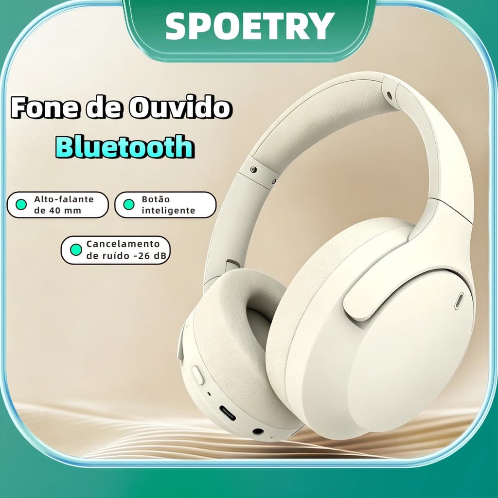 Fone de Ouvido Bluetooth 5.4 Headphone Sem Fio Cancela Ruído, Dobrável, Corrida, Academia Premium