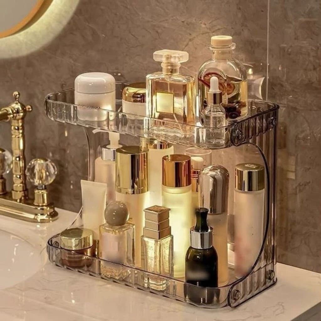 Rack de armazenamento de cosméticos de mesa multifuncional em forma de diamante acrílico