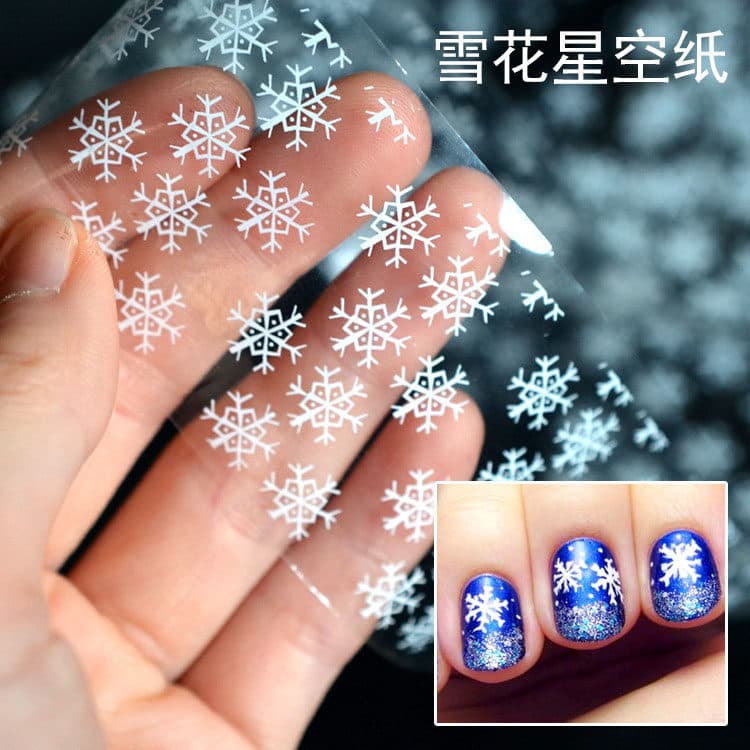 Manicure natal floco de neve adesivos branco árvore de natal transferência papel adesivos de transferência de natal céu