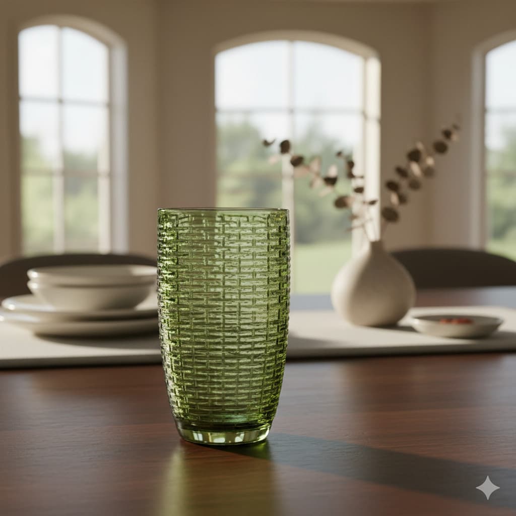 Copo Vidro Rattan Ambar Verde 455ml Mesa Servir Multiuso