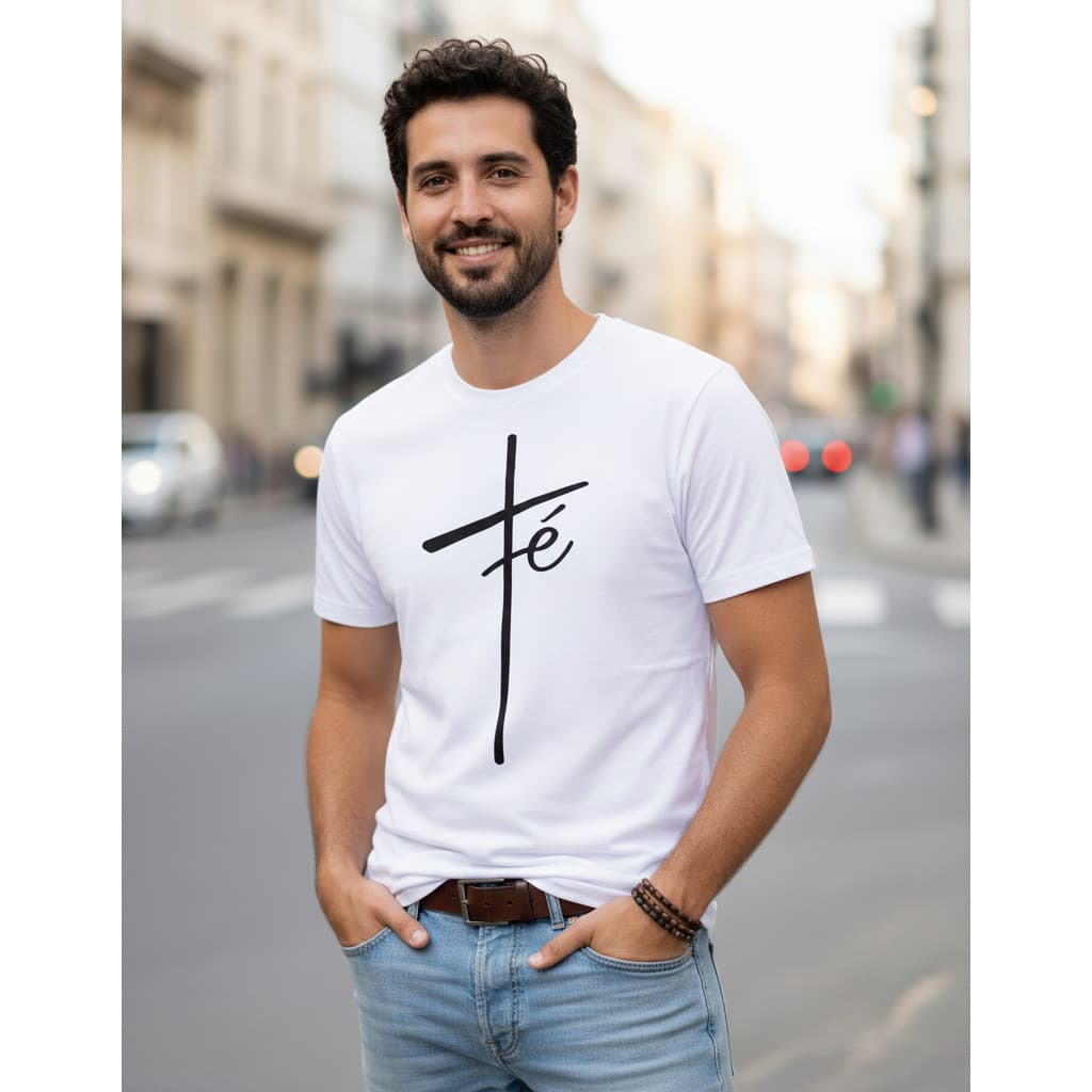 Camiseta Camisa Masculina 100% Algodão Gola Redonda Fé