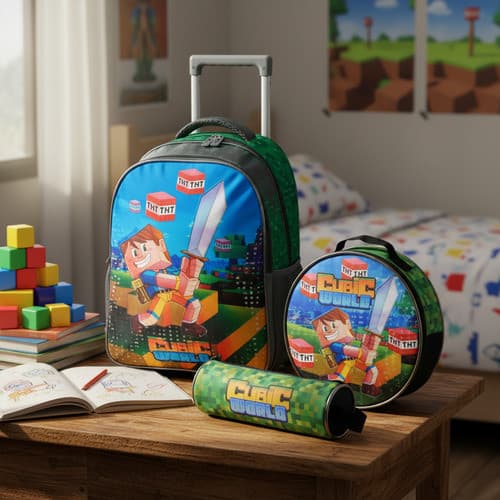 Kit Mochila Escolar Rodinha Menino Com Lancheira E Estojo