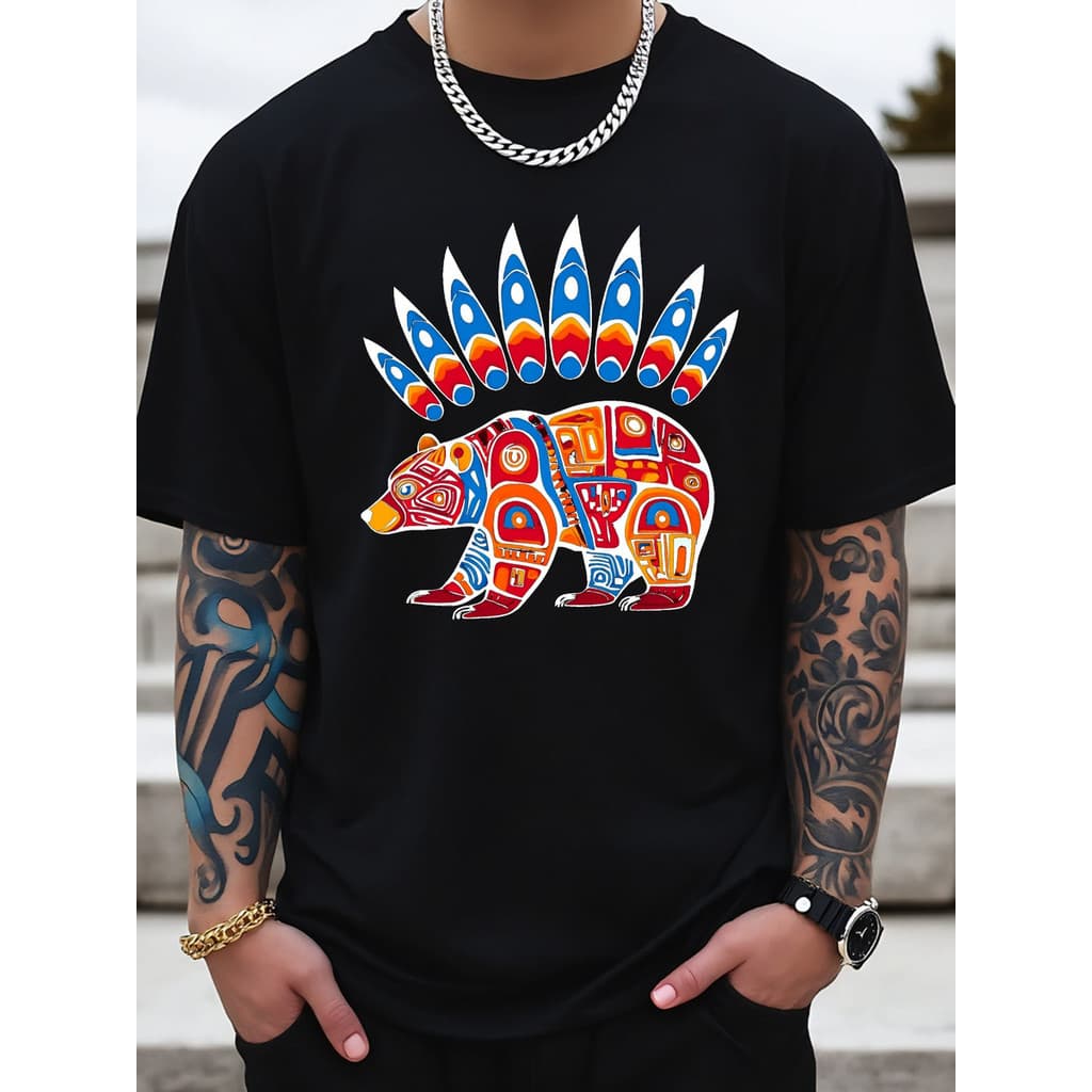 Camiseta Masculina Urso Americano Nativo 100% Algodão Premiu