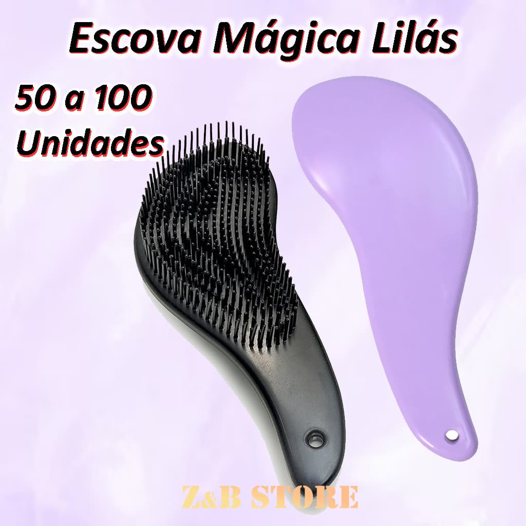 Kit 50 ate 100 Escovas Mágicas - LILAS - Anti Frizz – Cabelos Lisos e Cacheados – Atacado