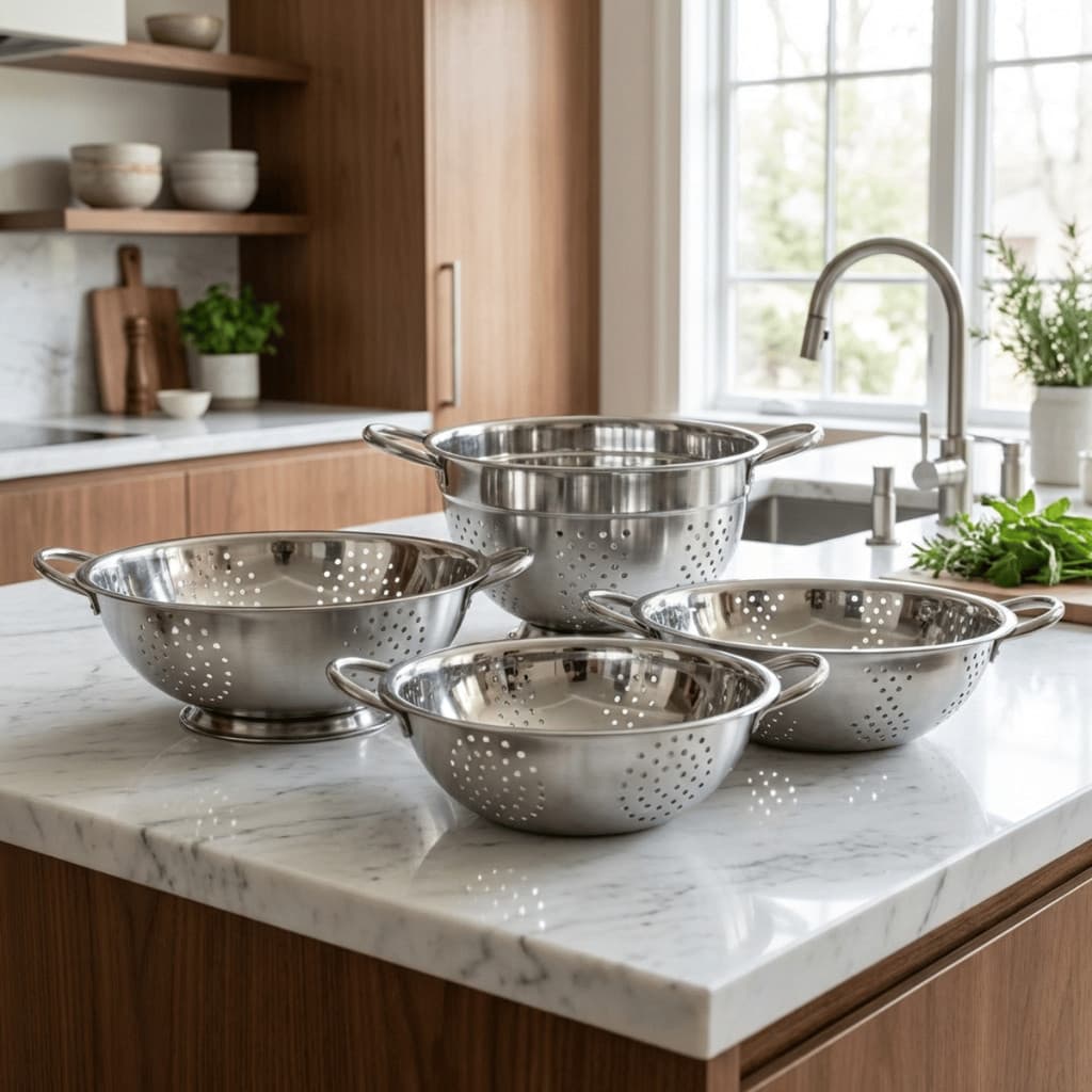 Escorredor INOX 27/30/33/34cm com Alça - Cosy / Cesta Passador Peneira Coador Massas Macarrão Salada