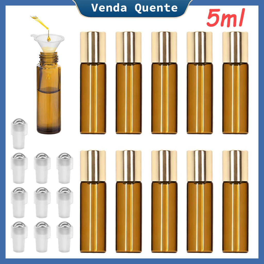 10/20/30 peças de frasco de bola, frasco de vidro âmbar de 5ml com tampa de alumínio, frasco de perfume recarregável
