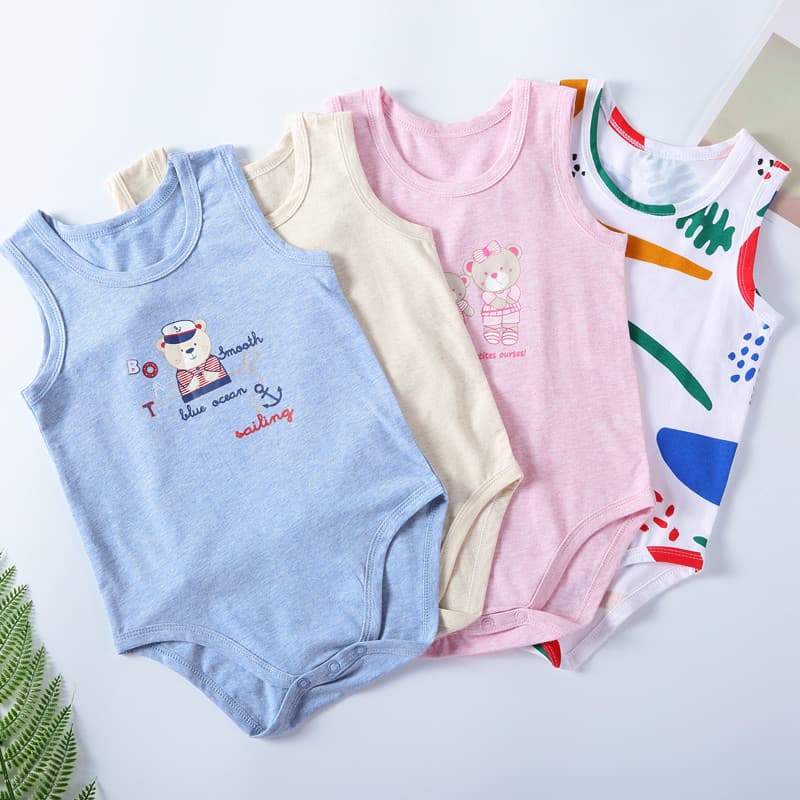 Bebê sem mangas colete triângulo macacão de algodão colorido roupas de bebê das crianças estiramento verão fino pijamas