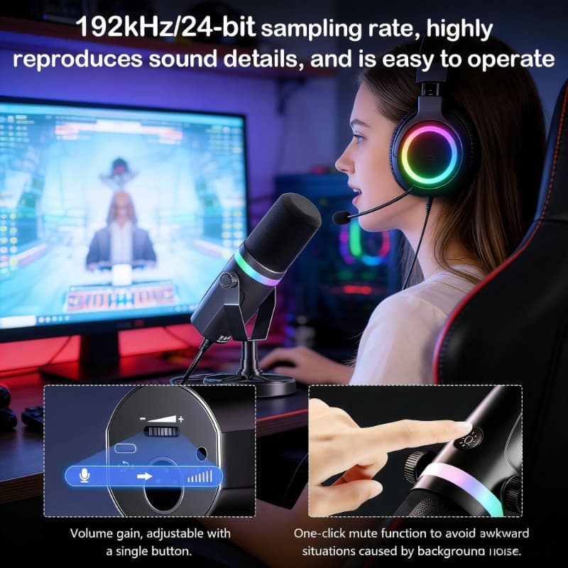 Microfone Gamer Condensador USB/XLR Cardioide Alta Sensibilidade para Podcast e Streaming
