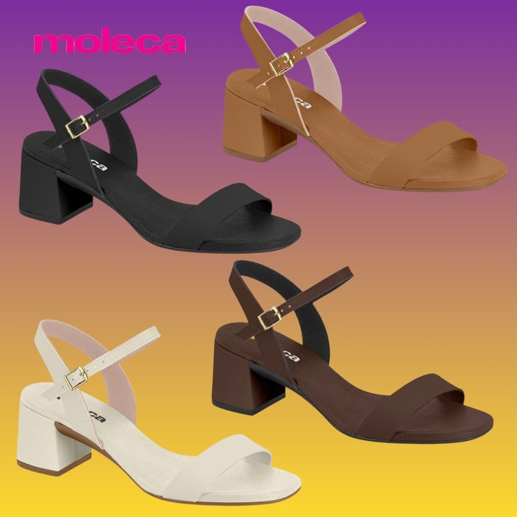 Sandália Moleca Original Feminina Básica Salto Bloco Conforto Fivela