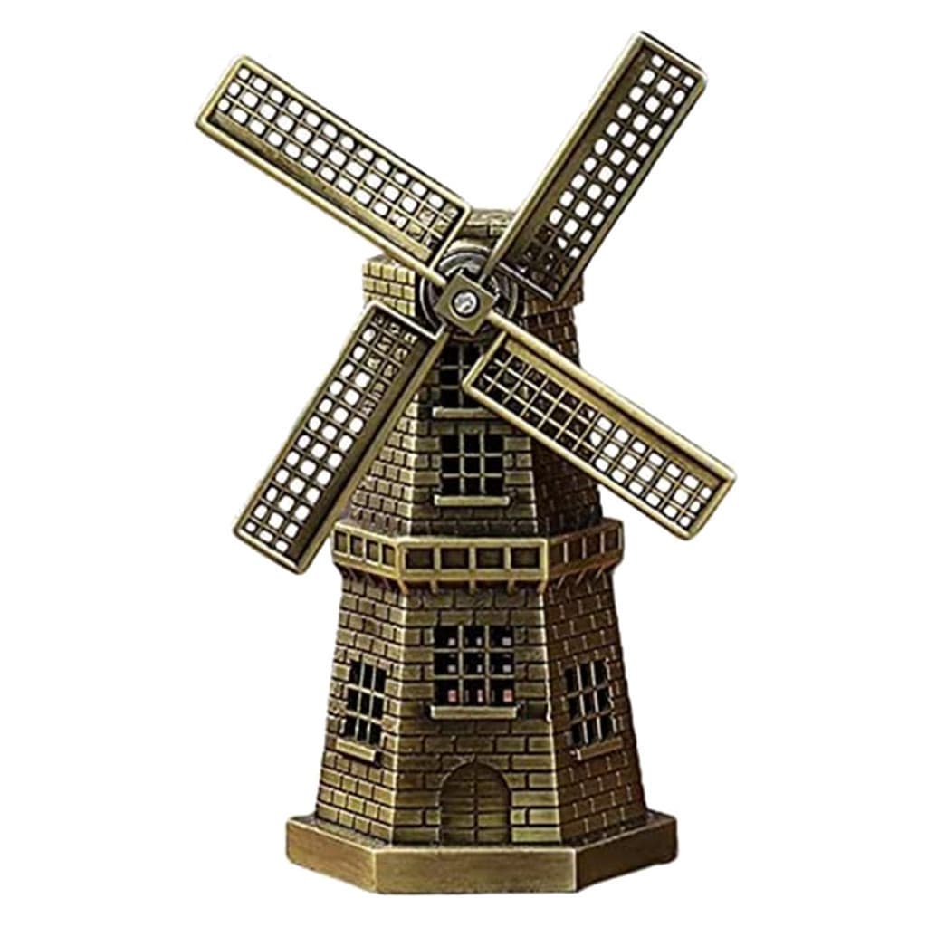 Modelo De Moinho De Vento Rotativo Acabamento Requintado Estilo Vintage Antigo Bronze Metal Estátua Para Desktop
