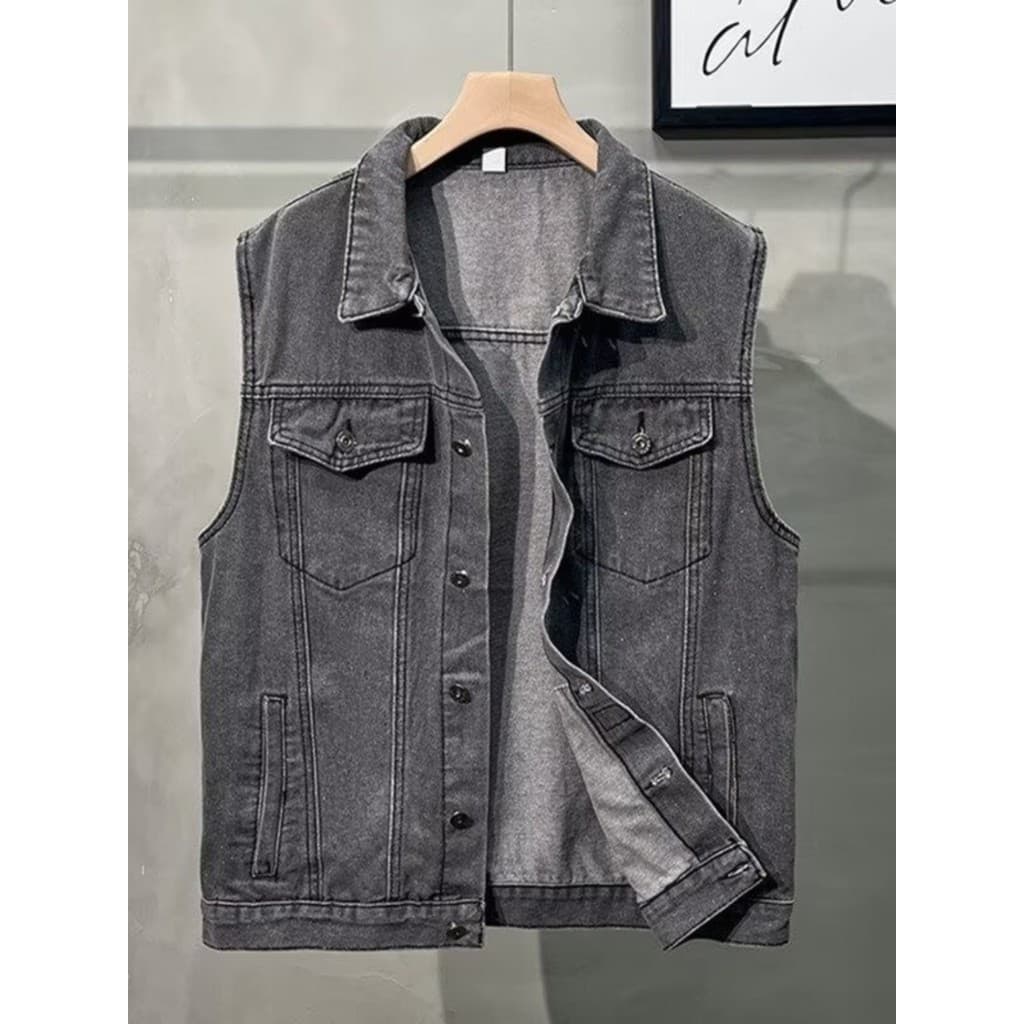 Colete jeans masculino outono Street Wear ins colete solto sem mangas colete macacão jaqueta roupas superiores masculina