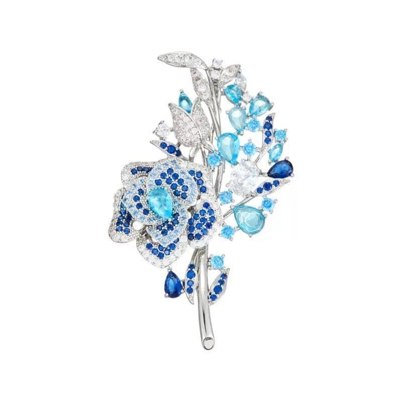 Broche vintage luxuoso e requintado em forma de flor de zircônia, broche feminino vintage, sofisticado e elegante.