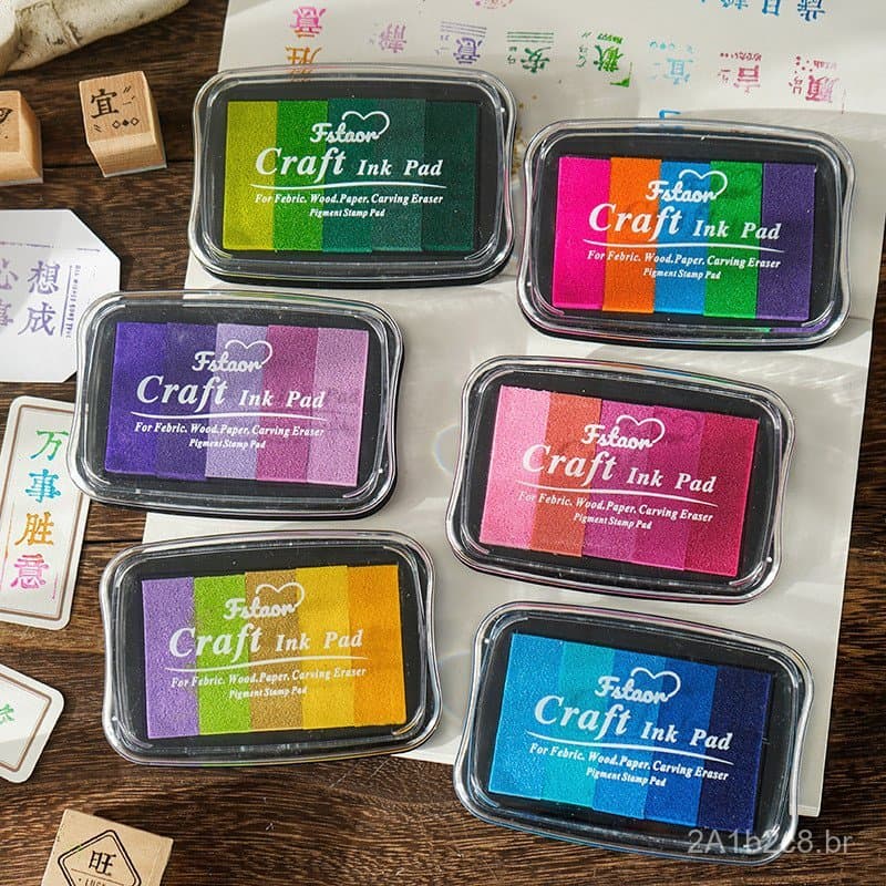 Grande carimbeira de tinta arco-íris estilo japonês para pintura a dedo infantil, 6 opções de cores.