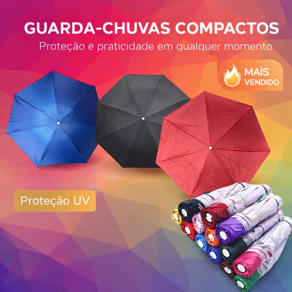 Guarda Chuva Sombrinha 54cm Cabe Na Bolsa Com Proteção Solar Uv Resistente ao Vento