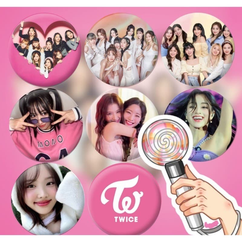Bottons TWICE 4,5cm – KPOP Idol Coreano | ONCE Fan | Broche Pin Colecionável Geek