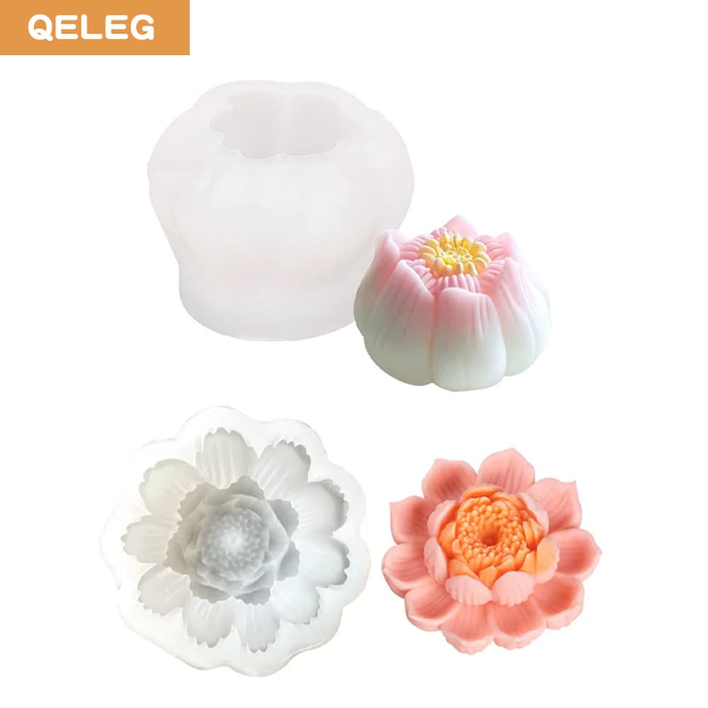 QELEG Molde de Silicone em Forma de Lótus com 2 Padrões para Mousse, Sabonete Artesanal DIY, Molde de Silicone em Forma