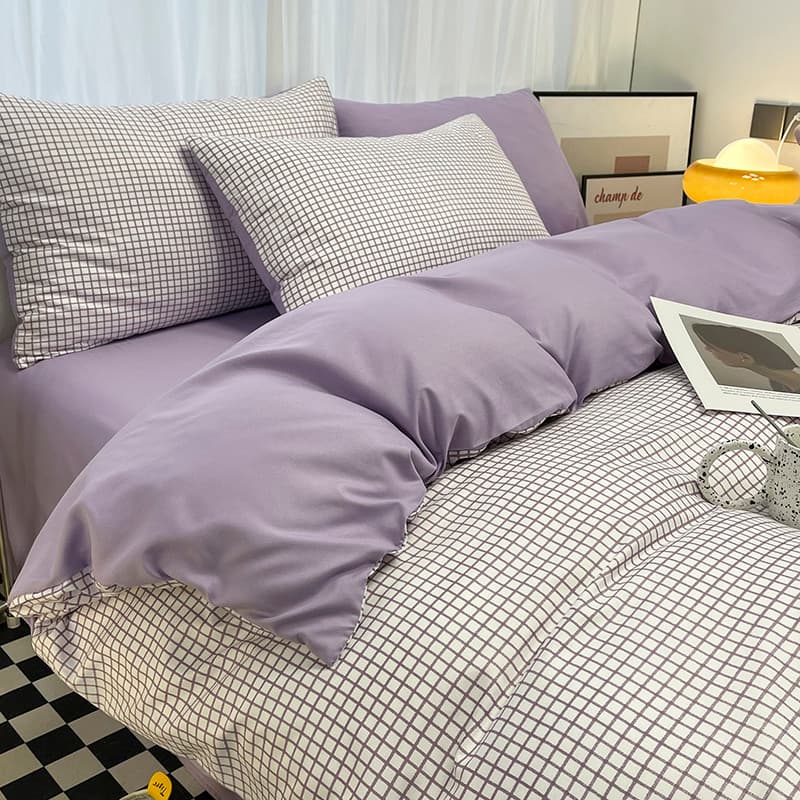 Estilo princesa roxo pequena treliça dupla conjunto de quatro peças meninas quarto cama colcha capa folha conjunto de tr