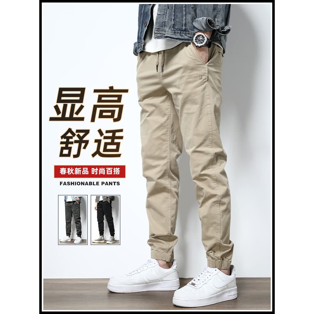 Calças casuais masculinas 2026 algodão puro cáqui tornozelo comprimento calças verão estilo fino Street Wear americano s