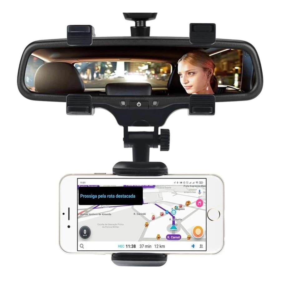 Suporte Espelho Retrovisor Central Para Celular Extensível Giro 360º Adequado para carros