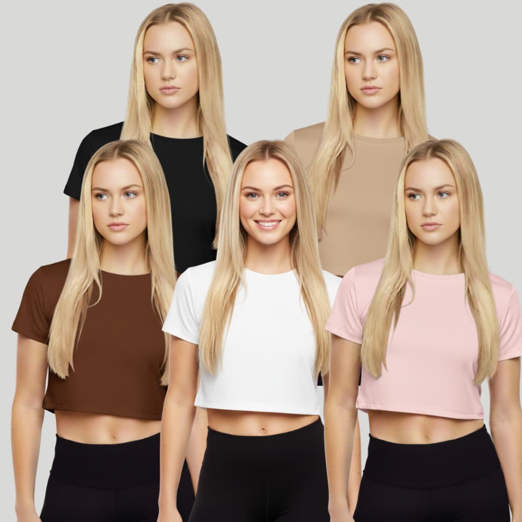 Kit 5 T-Shirt Cropped Feminina Confortável Básica Leve Camiseta Manga Curta