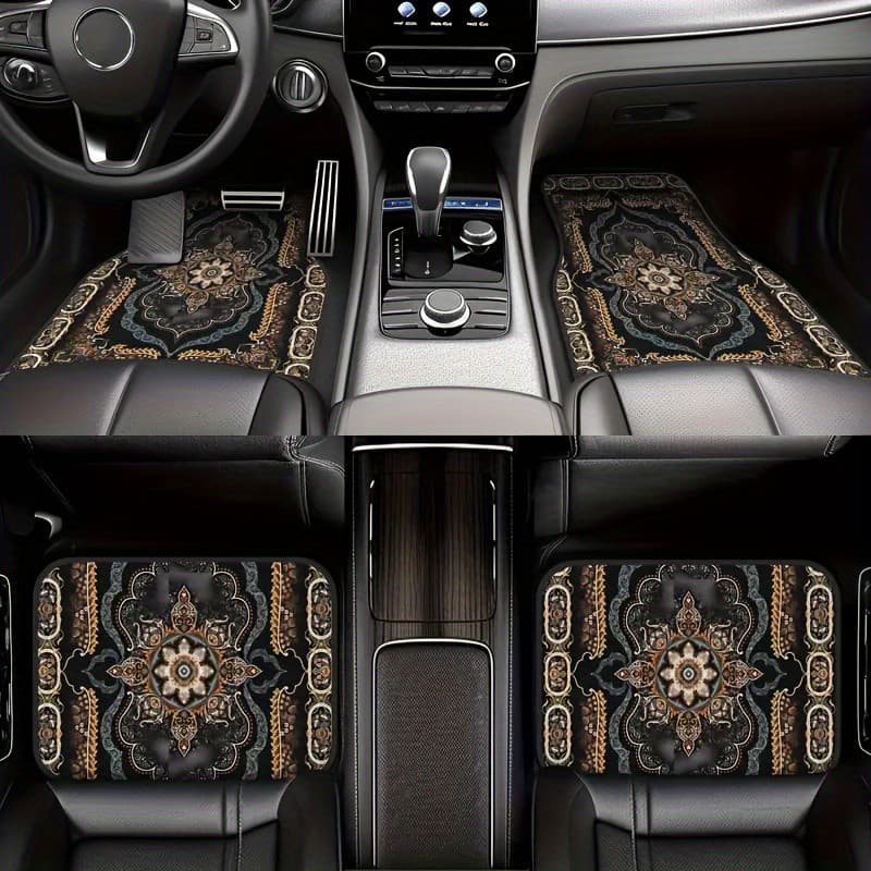 4 Peças De Tapetes De Carro Com Padrão Étnico Europeu De Estilo Boêmio , Antiderrapantes Universais , Acessórios Interio
