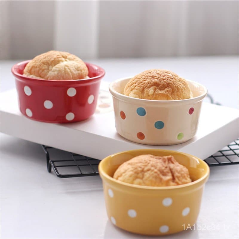Tigela de cerâmica para soufflé, forma para pudim com bolinhas, utensílios de mesa domésticos resistentes a altas temper