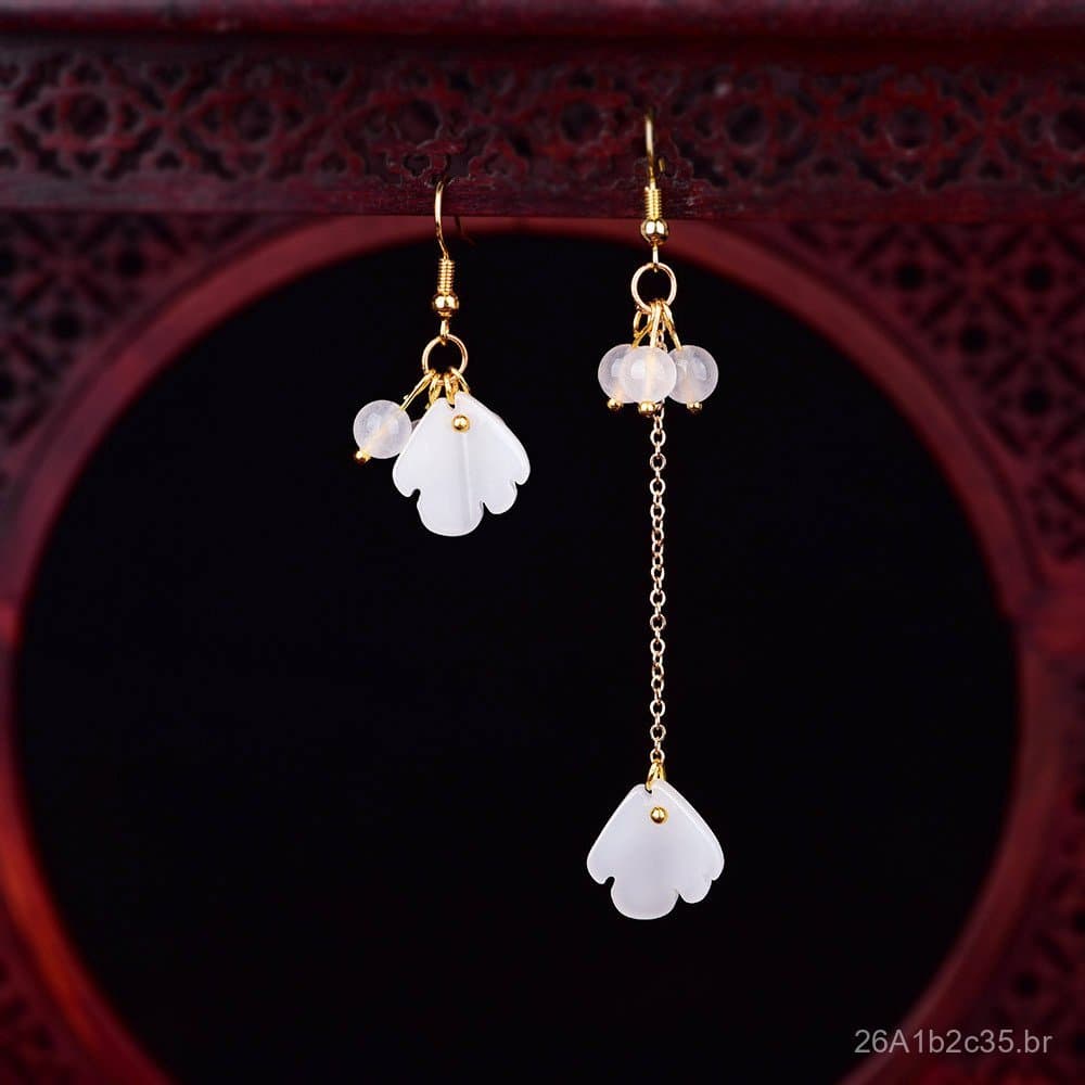 Brincos de estilo étnico para mulheres, acessórios assimétricos de estilo Hanfu antigo, brincos clássicos de estilo retr