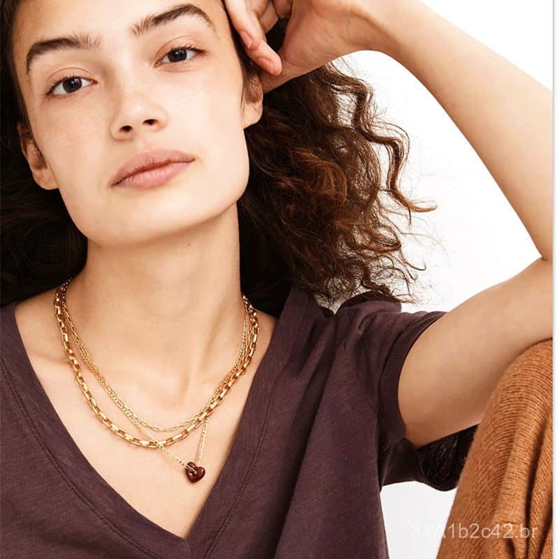 Colar de coração tridimensional em esmalte, estilo minimalista moderno europeu e americano, retro francês, com pingente