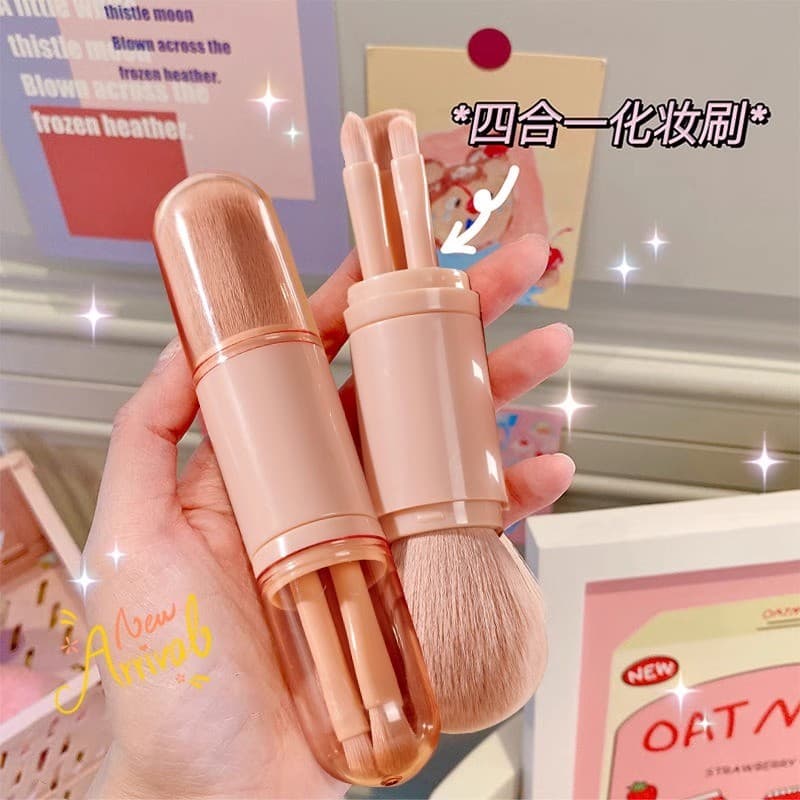 Pincel de maquiagem portátil pequeno conjunto quatro-em-um Mini Blush escova sombra escova lábio escova corretivo cerdas