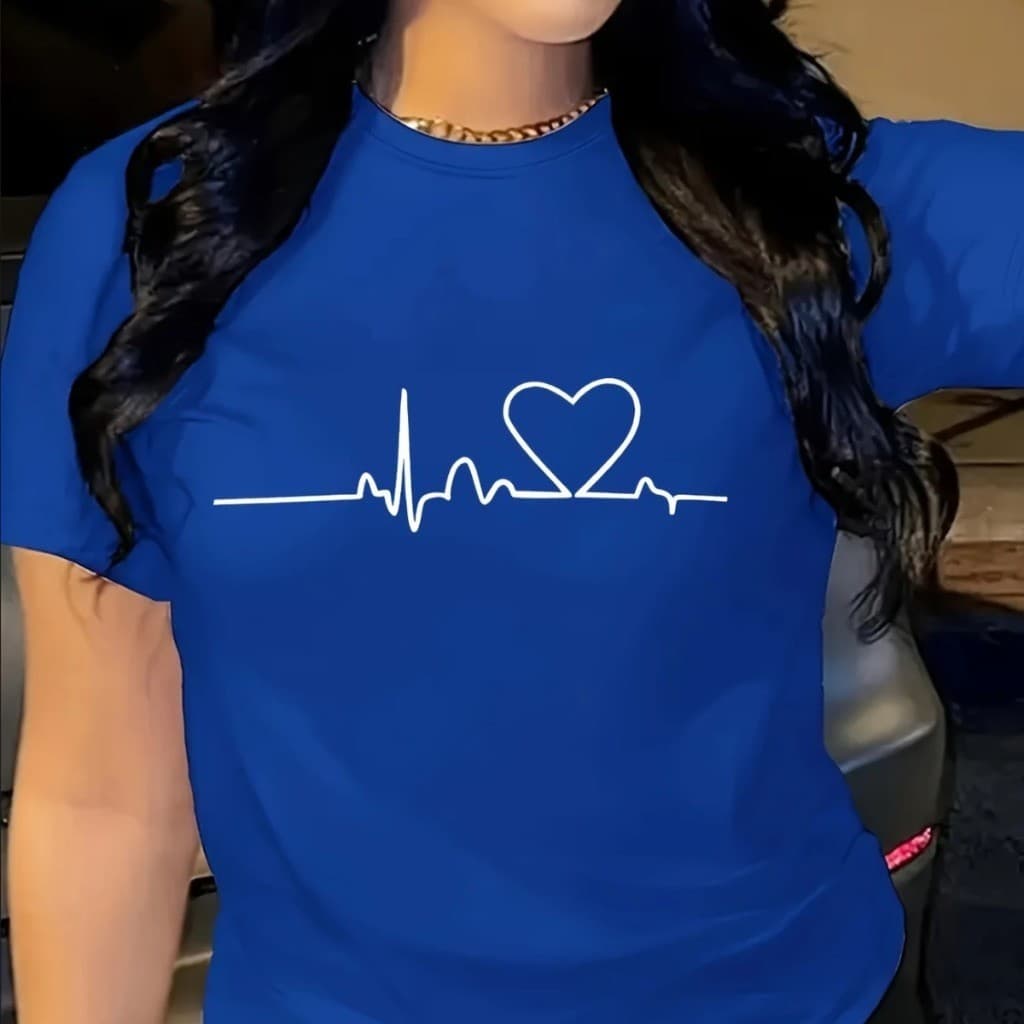 Camiseta Feminina Manga Curta Gola Redonda 100% Algodão Confortável Casual