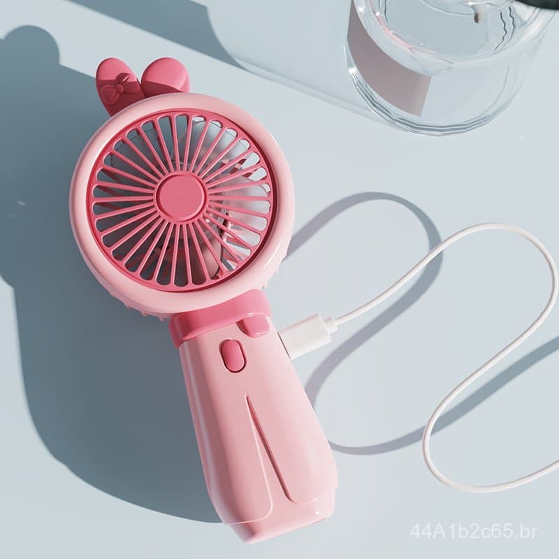 Ventilador portátil recarregável pequeno, mini ventilador de mesa com design de desenho animado para pendurar no pescoço