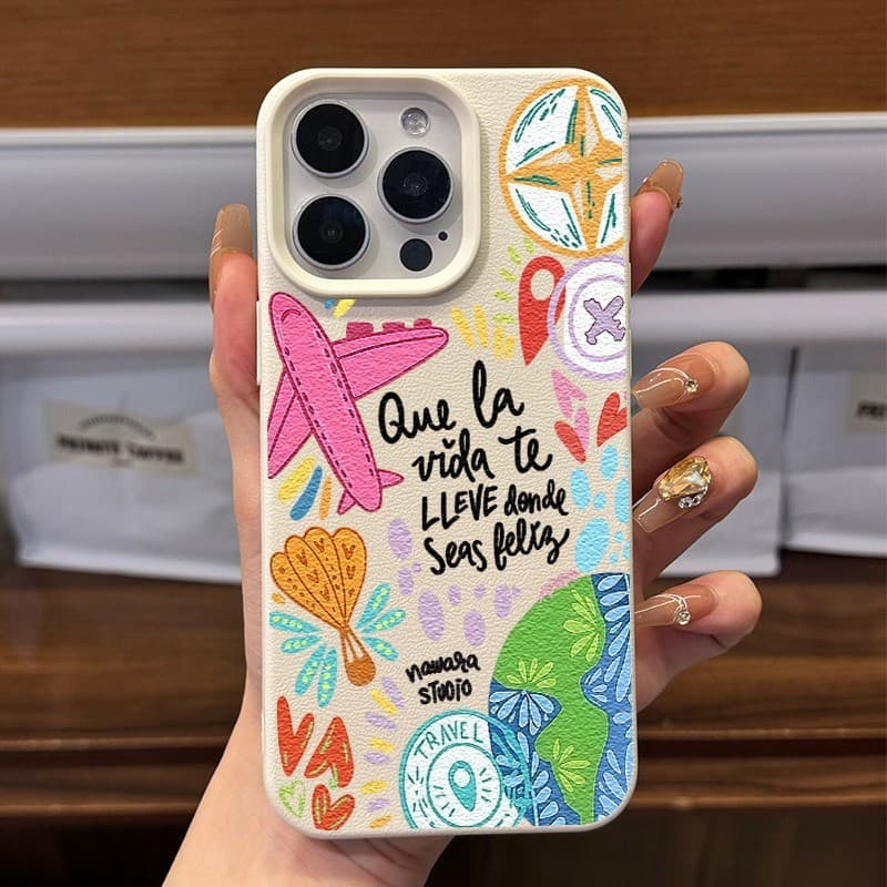 Viagem dos sonhos Ilustração mão Capa Capinha Para iPhone 17 Air 16 15 14 Plus 13 12 11 Pro Max Silício Couro Sintético