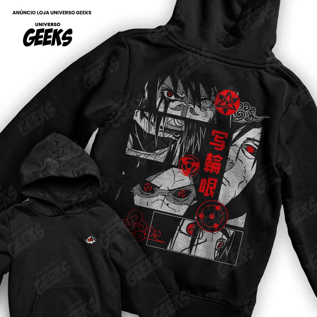 Moletom Clã Uchiha Itachi Madara Sharingan Naruto Estampa Manga Red Dark Frente E Verso Blusa De Frio