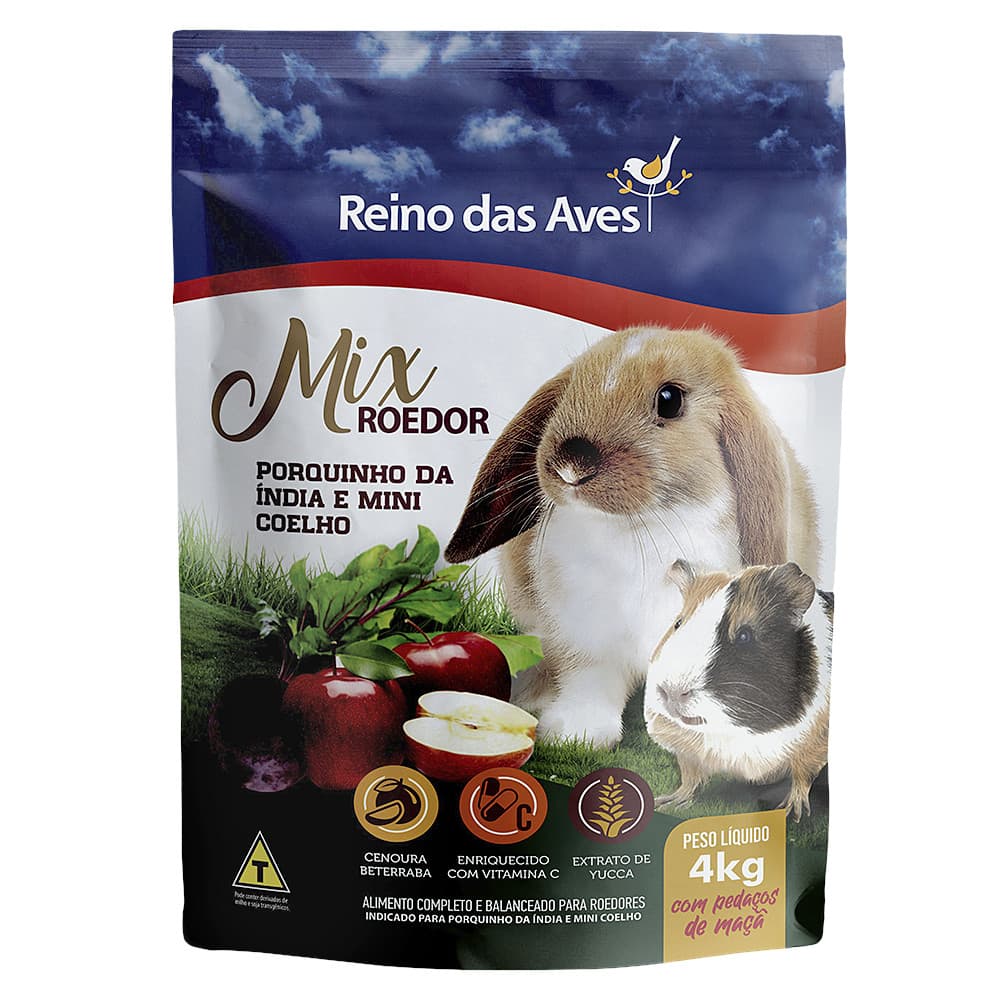 Ração Para Porquinho da India Mini Coelho Reino das Aves 4kg