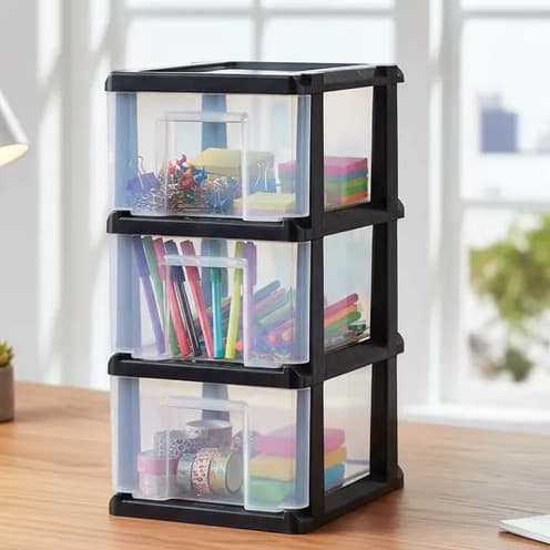 Gaveteiro Organizador Paris Preto 3 Gavetas Transparente com Rodinhas – Agraplast 1098
