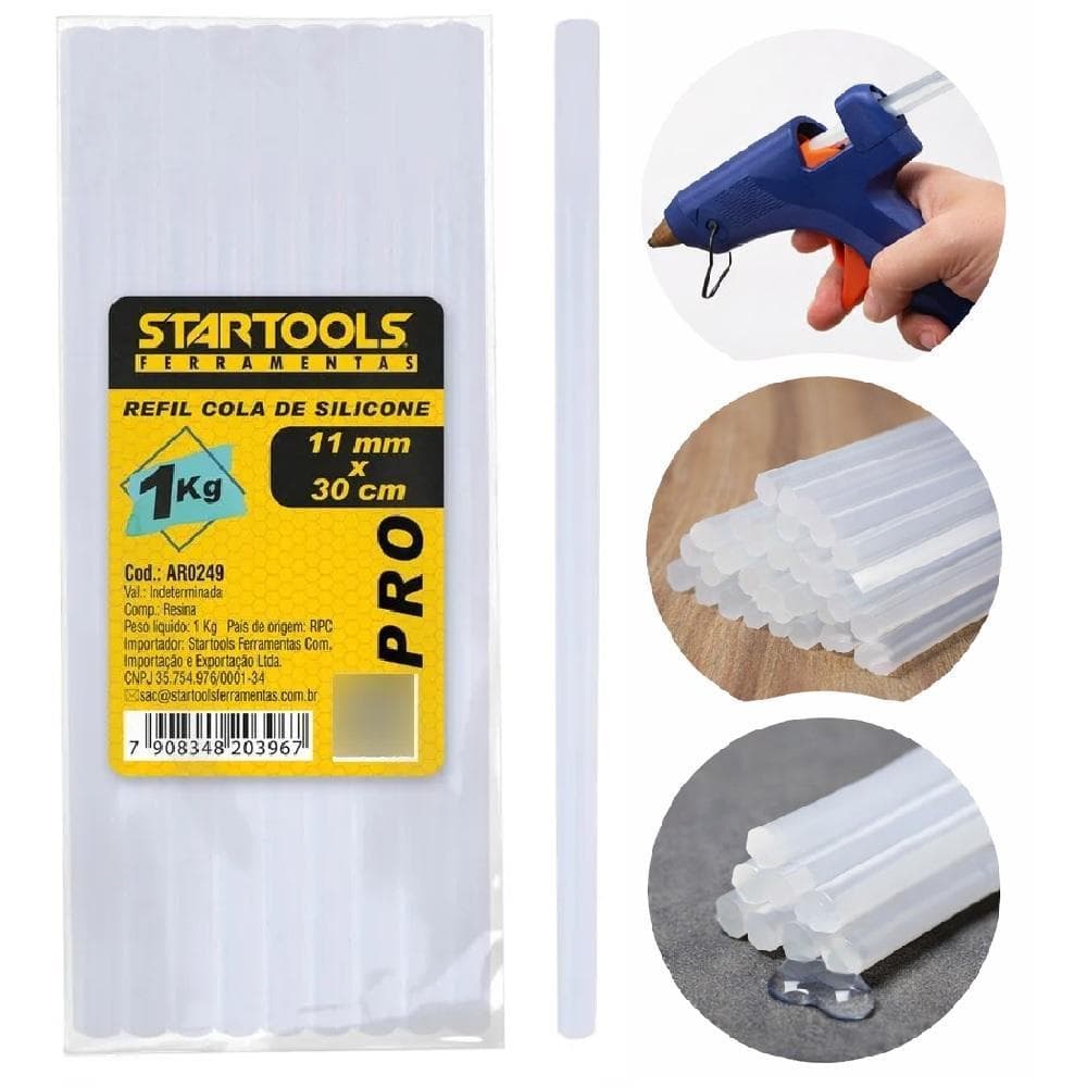 COLA BASTAO REFIL DE PISTOLA COLA QUENTE 1KG GROSSA BRANCA 11MM GRANDE PACOTE SILICONE 30 BASTOES 30CM