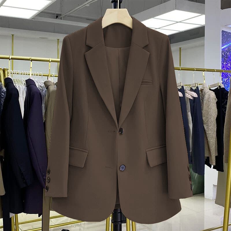 Meninas Blazer Marrom Retro Coreano Casual Slimmer Look Terno Top