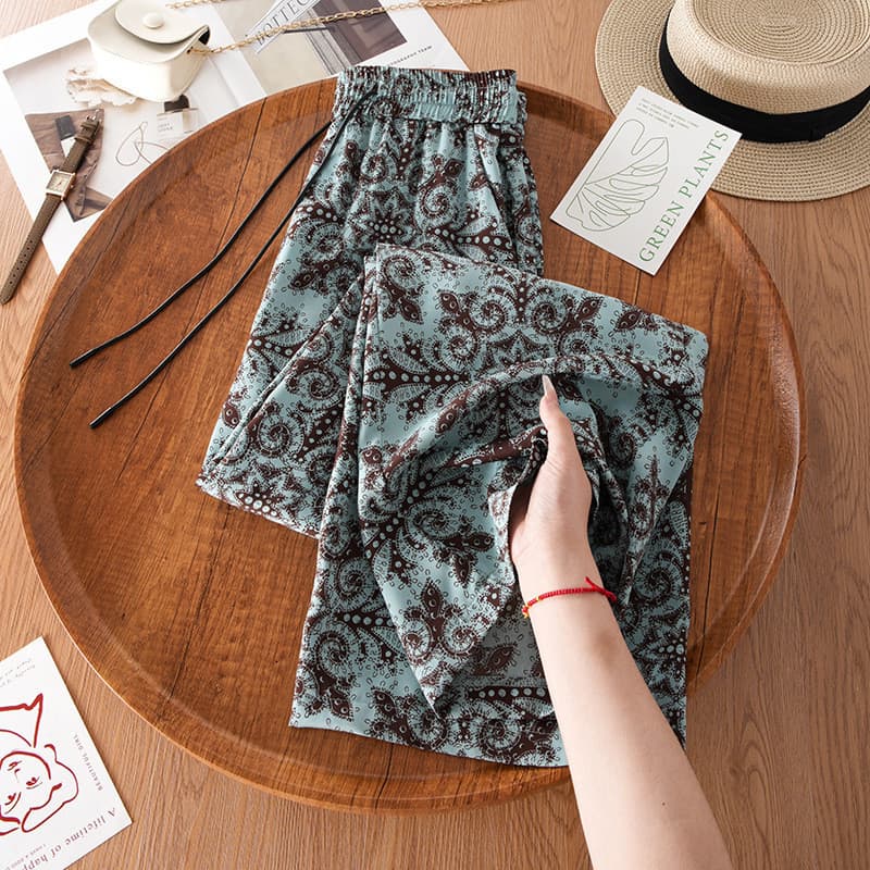 Drape calças de perna larga feminina 2026 novo estilo cintura alta solta Casual calças femininas verão estilo fino seda