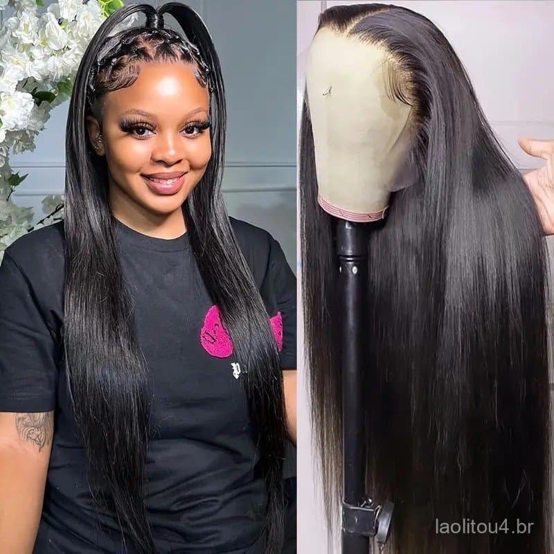 Peruca feminina estilo cabelo reto chapelaria senhoras venda quente frente renda peruca de cabelo reto