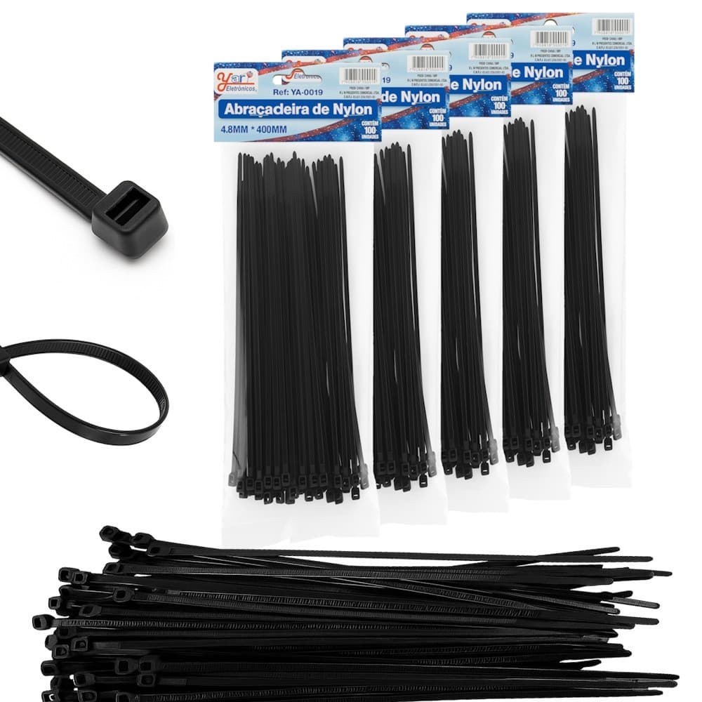 Kit 500 Abraçadeira Preta Nylon 4,8x400mm Fita Hellermann Plástica Enforca Gato Para Organização