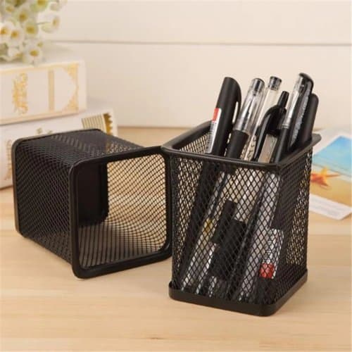 Porta Canetas Organizador de Mesa Aramado Preto Aço Resistente Escritório Lápis Caneta Multiuso
