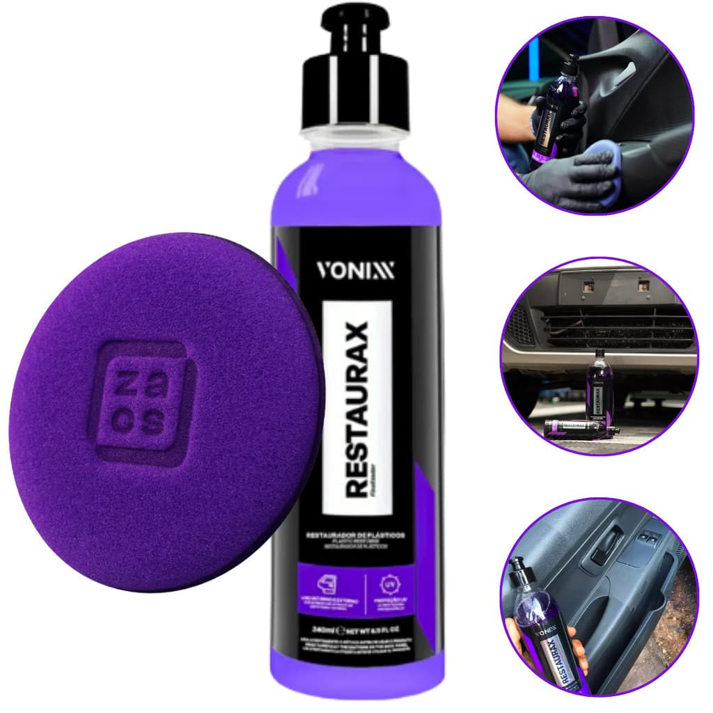 KIT Restaurax 240ml Vonixx e Aplicador Restaurador e Revitalizador de Plásticos Internos e Externos