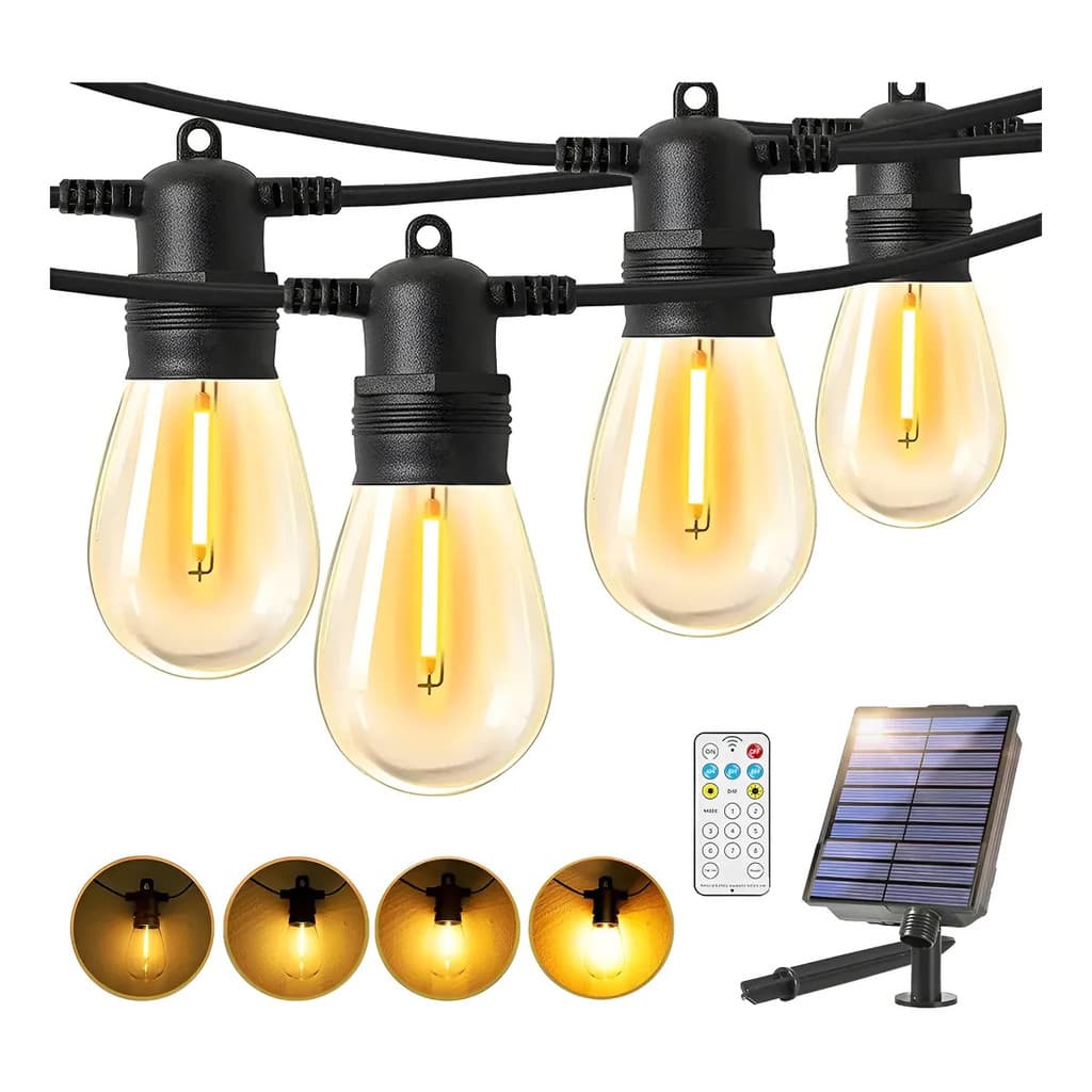 Varal Luzes Lâmpadas Solar 10 luzes Led Decoração Controle Remot 7m